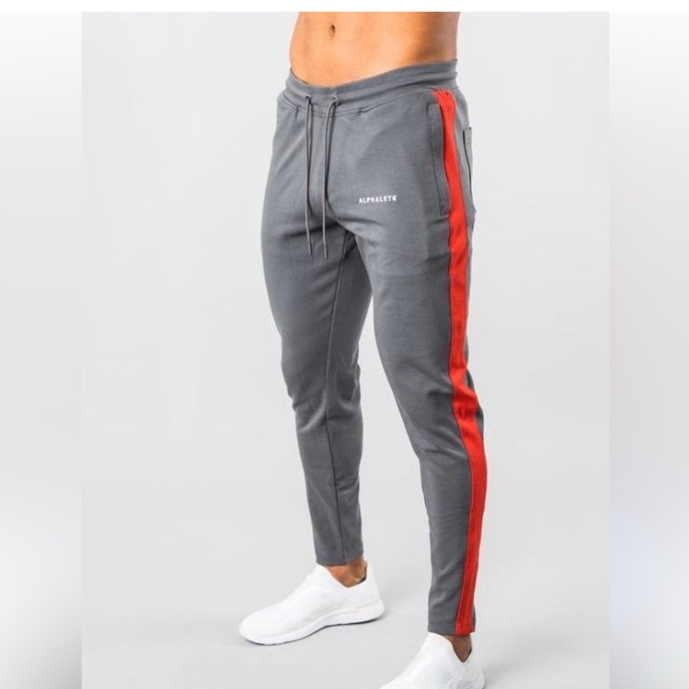 Alphalete Gray and Red Sweatpants with Tapered Fit